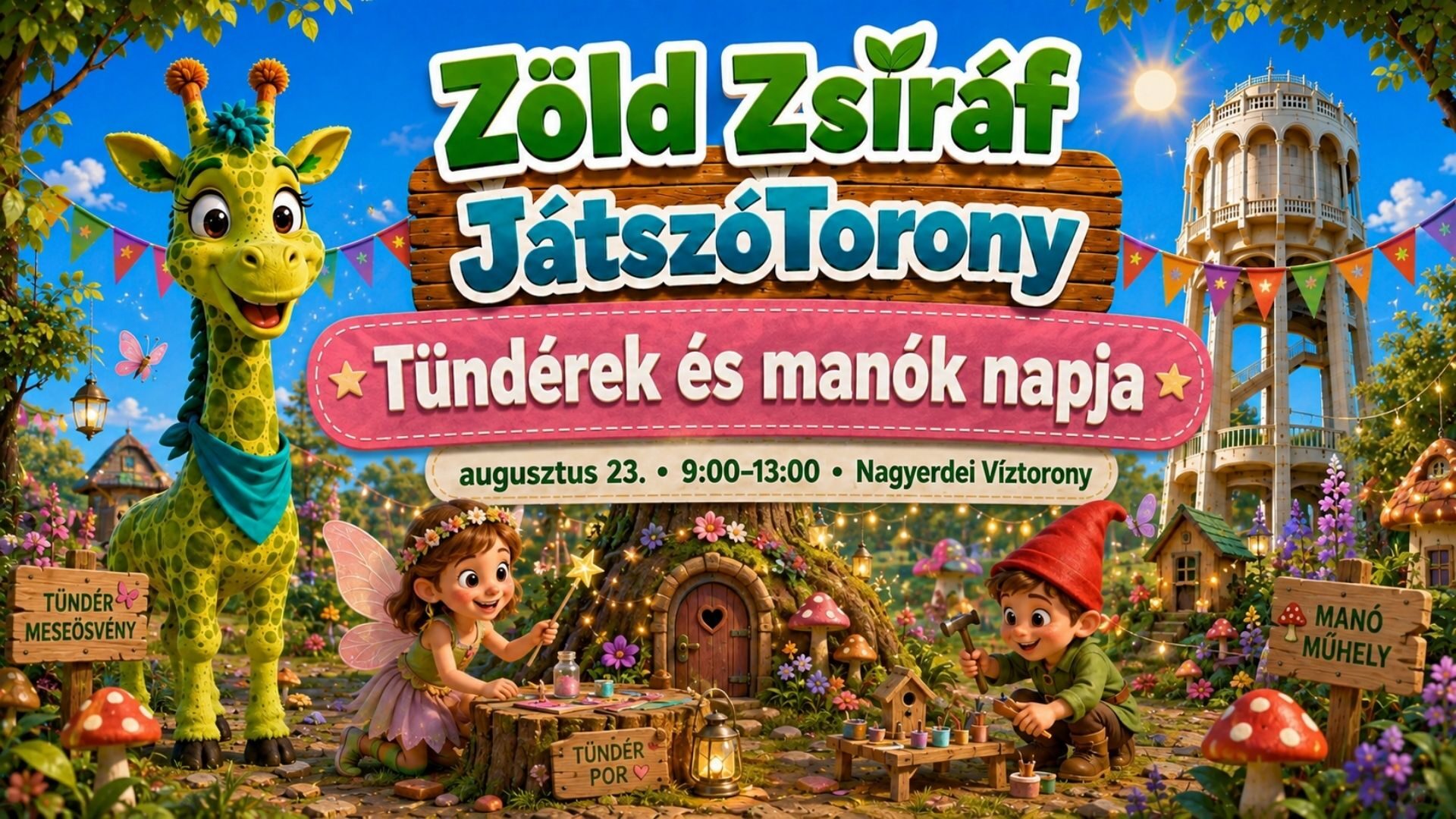 Zöld Zsiráf JátszóTorony – Tündérek és manók napja